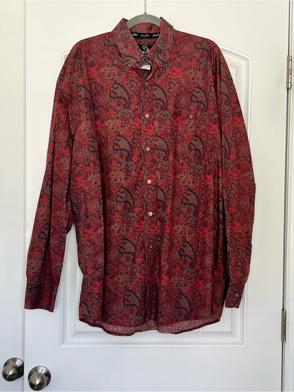 George Strait Wrangler Red Paisley Print Long Sleeve Button-Down Shirt Size XL